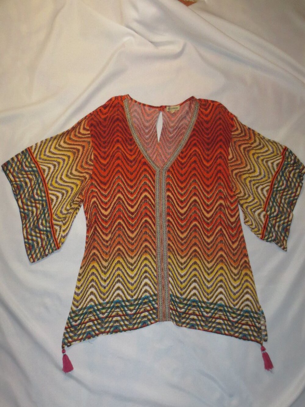 DEMOCRACY womens BLOUSE orange BOHO yellow FLOWY lightweight SIZE XL